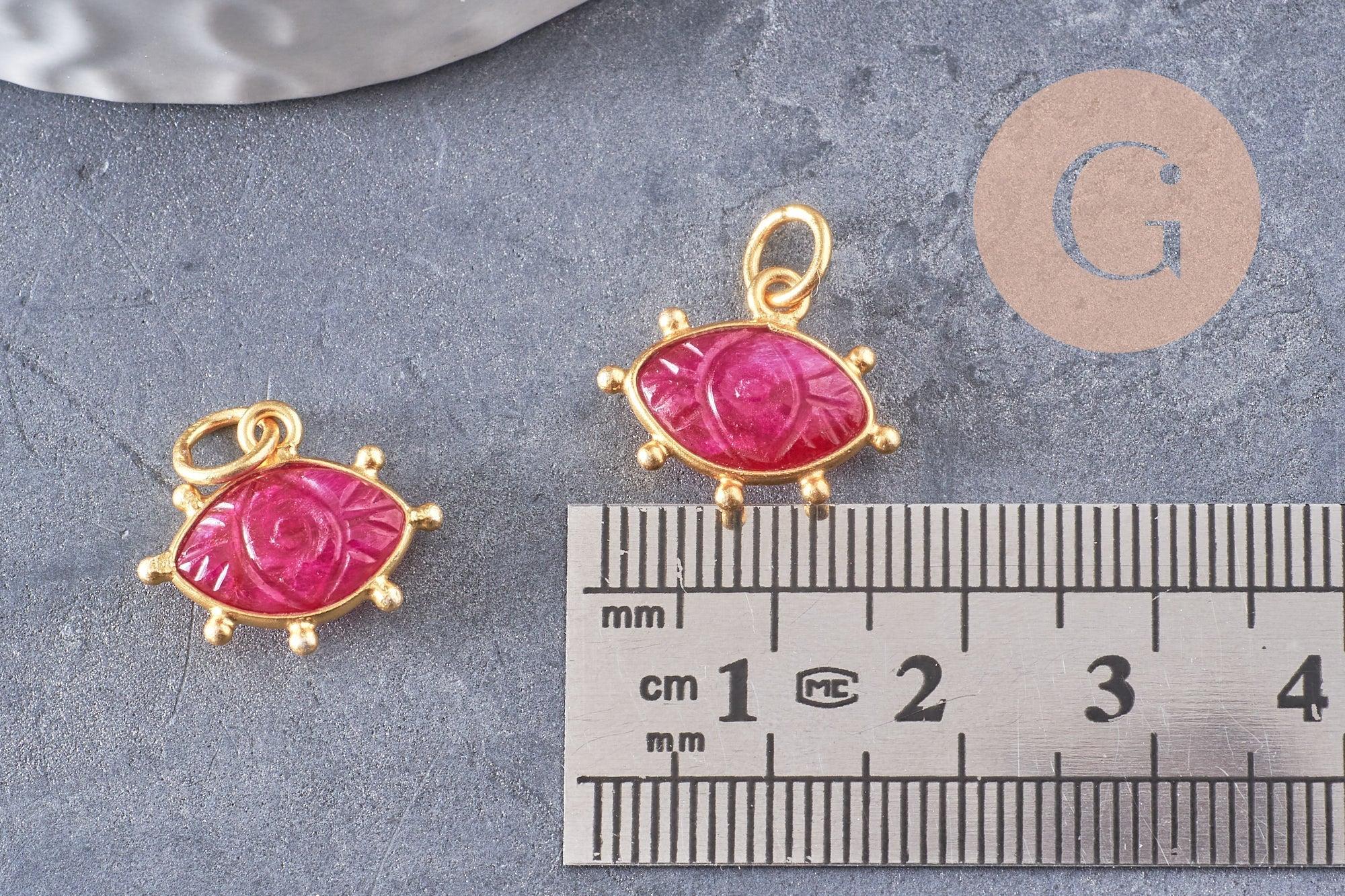 Pendentif oeil rubis naturel argent 925 doré 18K 15mm, x1 (G9869)