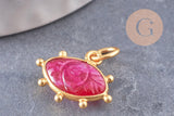 Pendentif oeil rubis naturel argent 925 doré 18K 15mm, x1 (G9869)