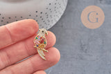 Pendentif oiseau Perroquet laiton doré 16k cristal 29mm,sans nickel,cadeau anniversaire,pendentif animal, Pendentif zircon, x1 (G6677)