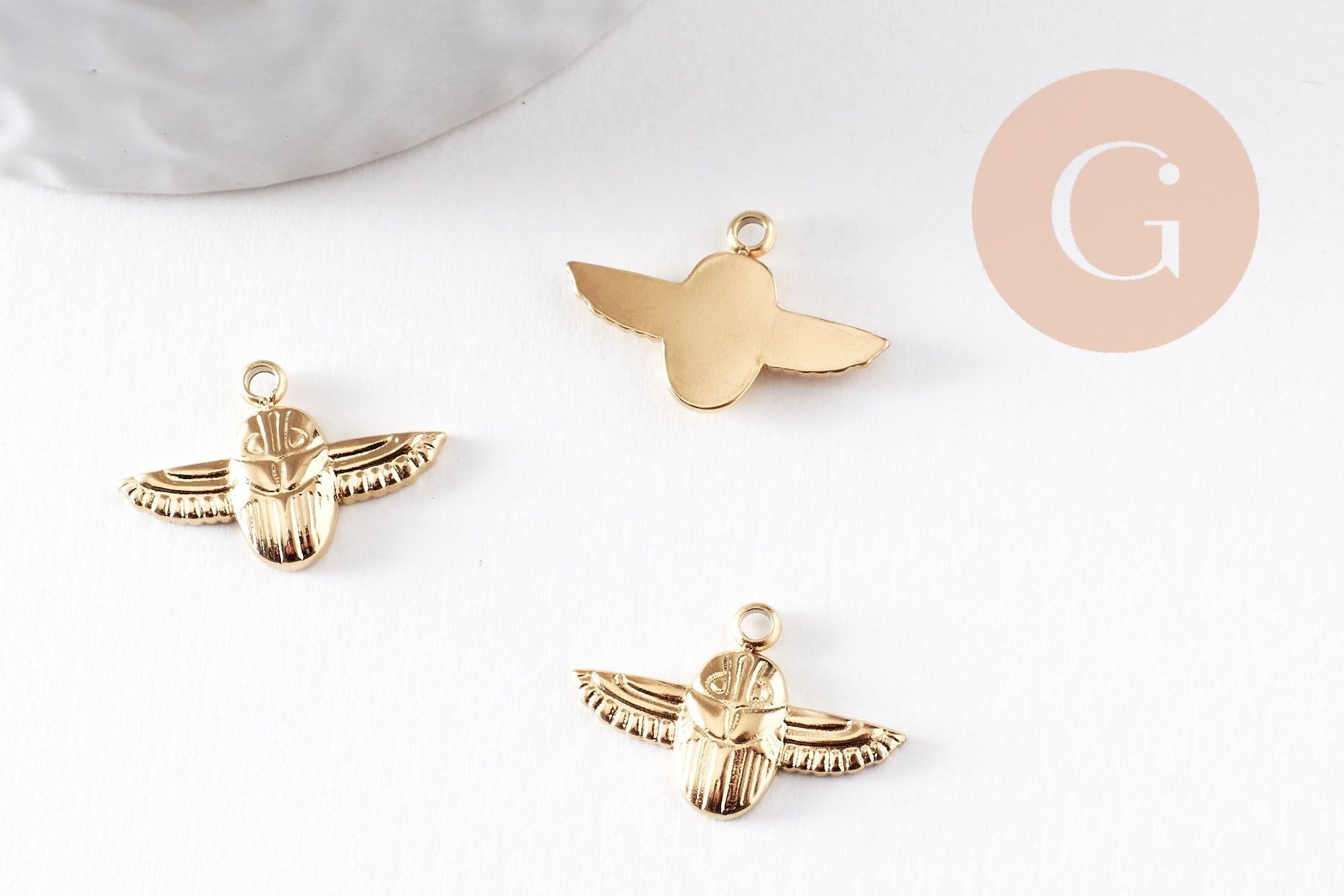 Pendentif oiseau aigle acier 304 inoxydable IP doré 18K 20mm, x1 (G9941)