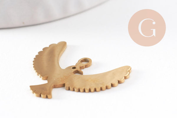 Pendentif oiseau aigle acier 304 inoxydable doré 18K 25.5mm, x1 (G9942)