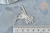 Pendentif oiseau colibri argenté acier inoxydable 39.5mm, x1 (G7668)
