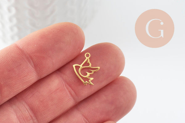 Pendentif oiseau colombe évidé acier 304 inoxydable doré 14mm, x1 (G9578)