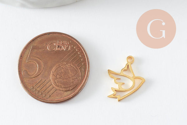 Pendentif oiseau colombe évidé acier 304 inoxydable doré 14mm, x1 (G9578)