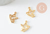 Pendentif oiseau colombe évidé acier 304 inoxydable doré 14mm, x1 (G9578)