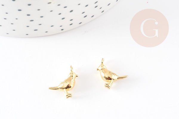 Pendentif oiseau laiton doré 14x12mm, pendentif laiton moineau pour création bijou animal, x2 G4321