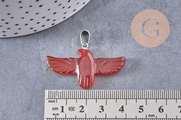 Pendentif oiseau pierre fer platine 40mm, x1 (G9834)