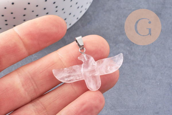 Pendentif oiseau pierre fer platine 40mm, x1 (G9834)