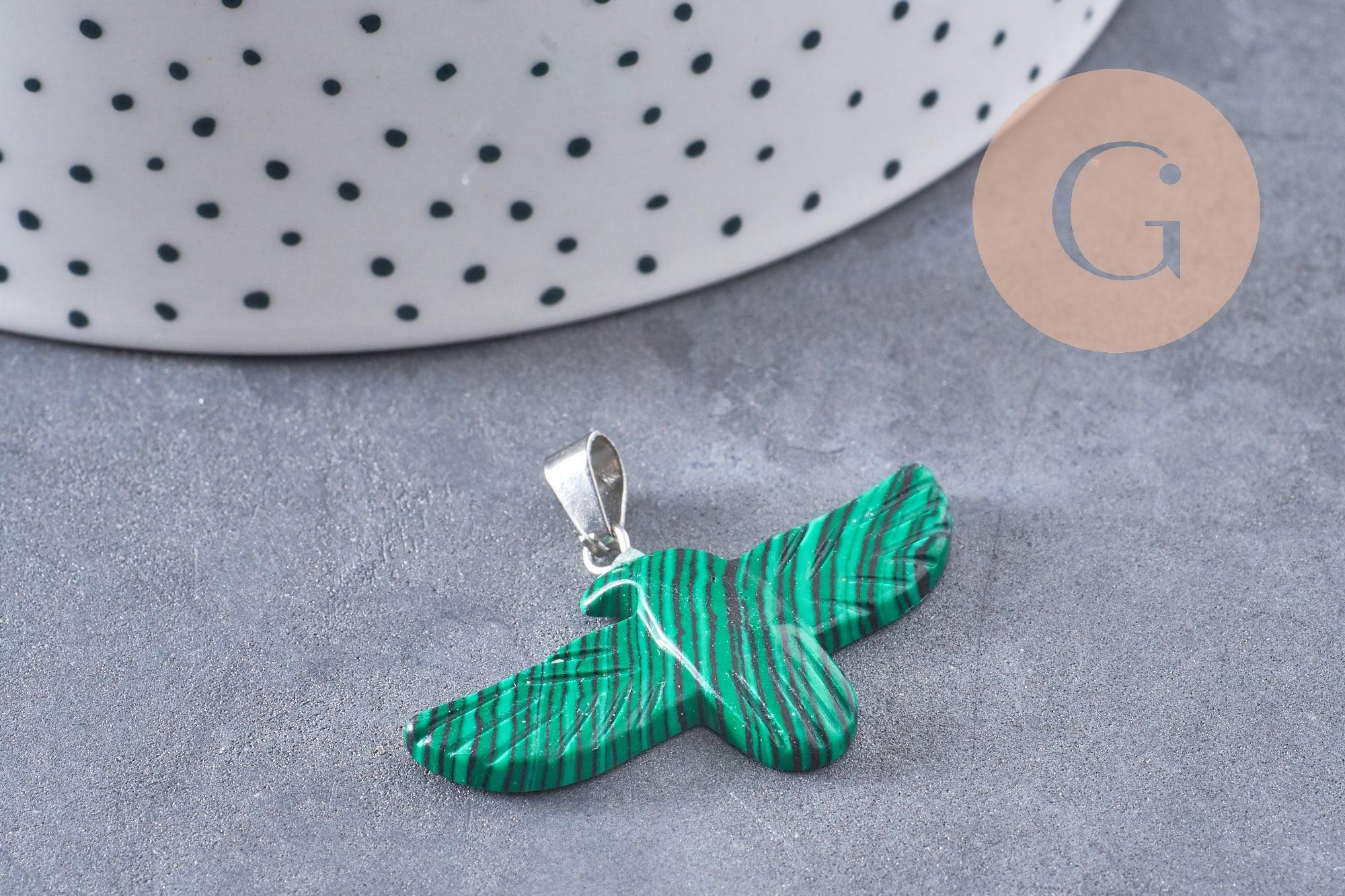 Pendentif oiseau pierre fer platine 40mm, x1 (G9834)