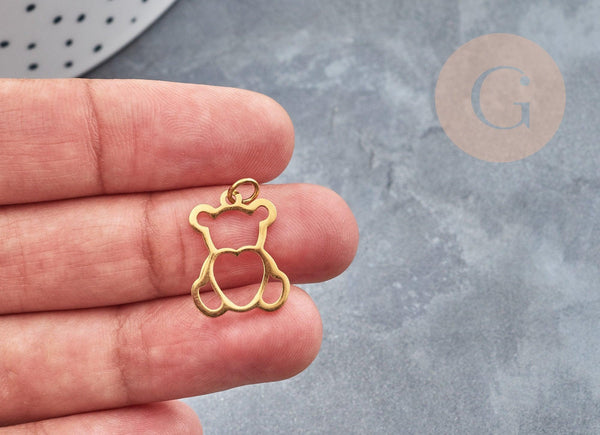 Pendentif ourson cœur acier 201 inoxydable doré 18mm, x1 (G5735)