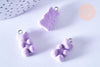 Pendentif ourson floqué velours violet résine platine 22mm, pendentif enfance régressif, x2 (G6901)