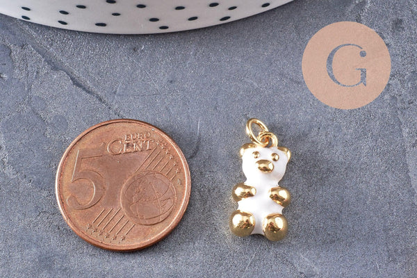 Pendentif ourson laiton doré 18K résine colorée 17.5mm, pendentif laiton jouet, bijou d'enfance, x1 (G6263)