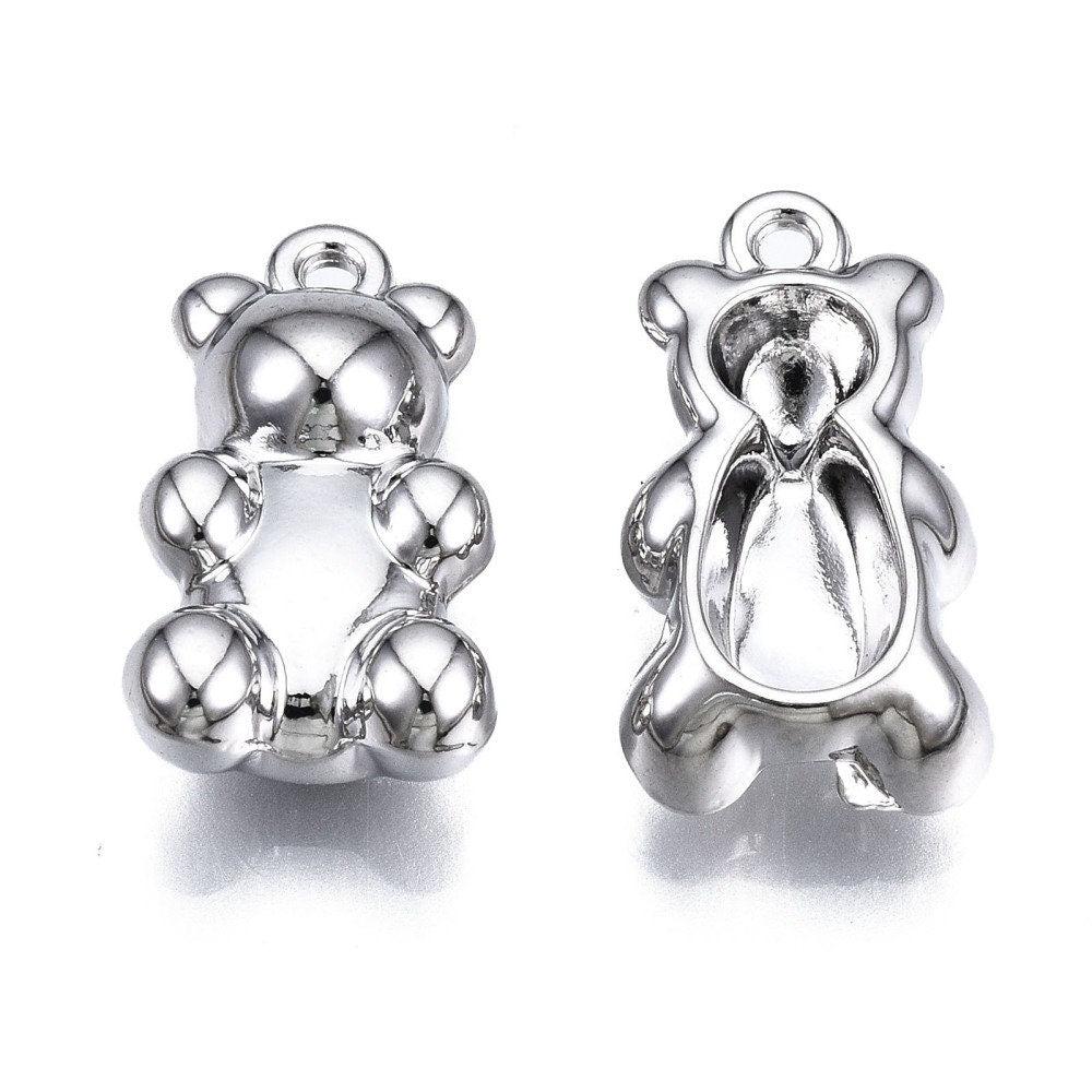 Pendentif ourson zamac argenté 18K 20mm, pendentif laiton jouet, bijou d'enfance, x1 (G6286)