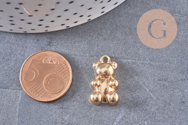 Pendentif ourson zamac doré 18K 20mm, pendentif laiton jouet, bijou d'enfance, x1 G6009