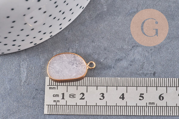 Pendentif oval jade naturel rose laiton doré 25mm, x1 (G4648)