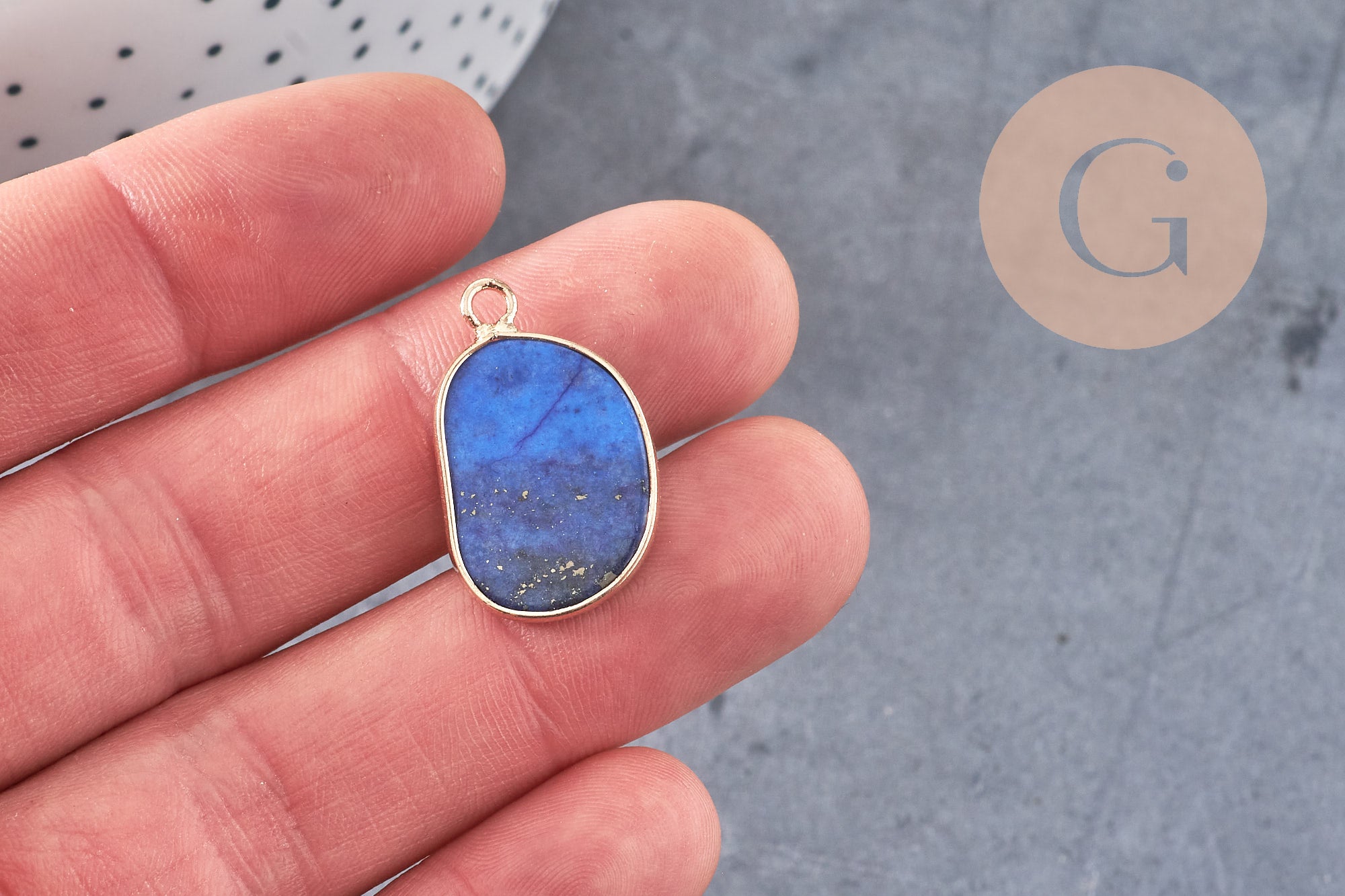 Pendentif oval lapis lazulis, Pendentif bijou pierre naturelle, pendentif pierre naturelle,lapis lazulis naturel,25mm, x1 (G3788)