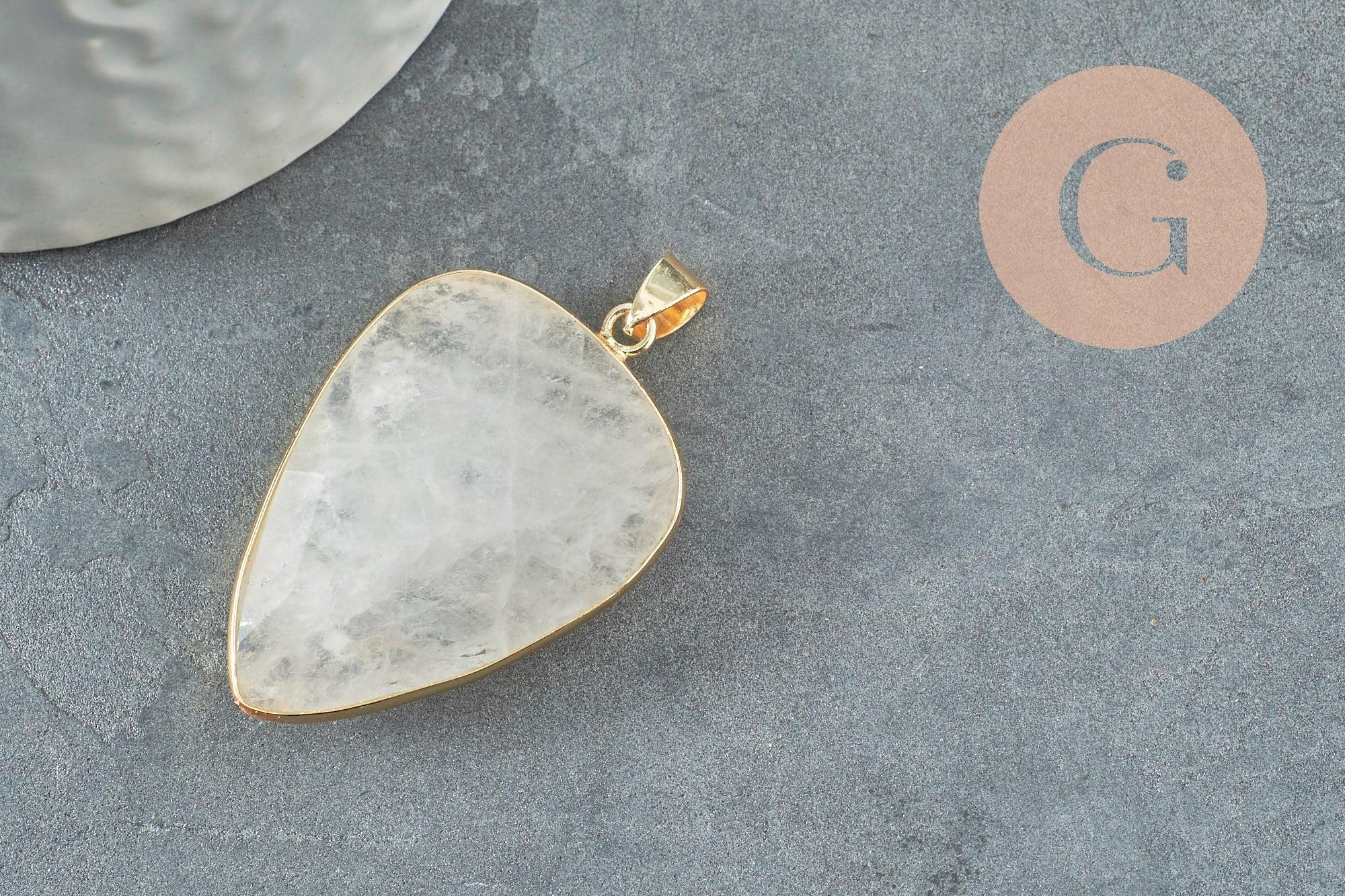 Pendentif ovale Quartz,Pendentif pour bijoux, pendentif pierre, pierre naturelle, quartz naturel,Quartz blanc,création bijoux,40mm, x1 G1288
