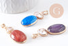 Pendentif ovale agate naturelle colorée et perle d'eau douce naturelle laiton doré 42-43mm, x1 (G10345)
