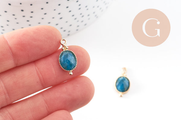 Pendentif ovale apatite bleue naturelle 20.5mm, x1 (G10896)