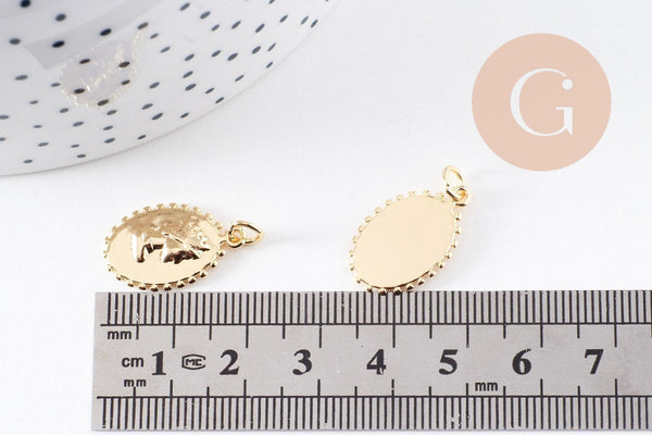 Pendentif ovale camée laiton doré 18K 20mm, x1 (G10083)