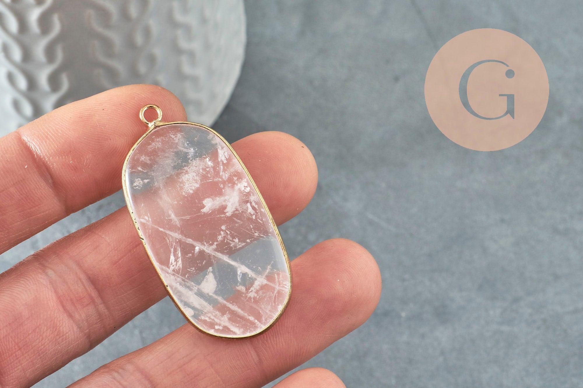 Pendentif ovale cristal de roche,Pendentif pour bijoux, pendentif pierre naturelle,quartz naturel,49mm, x1 G0196