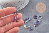 Pendentif ovale écaille bleu acétate 30mm,perle acétate,connecteur plastique, x2 (G1338)