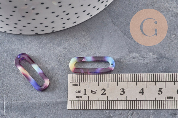 Pendentif ovale écaille bleu acétate 30mm,perle acétate,connecteur plastique, x2 (G1338)