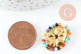 Pendentif ovale fleurs et perles acier 304 inoxydable doré 23mm, x1 G9404