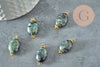Pendentif ovale jaspe kambaba vert et laiton doré 19mm,pendentif création bijoux pierre naturelle, x1 G5756