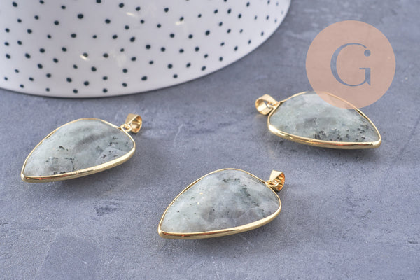 Pendentif ovale labradorite naturelle laiton doré 40mm, x1 (G2516)