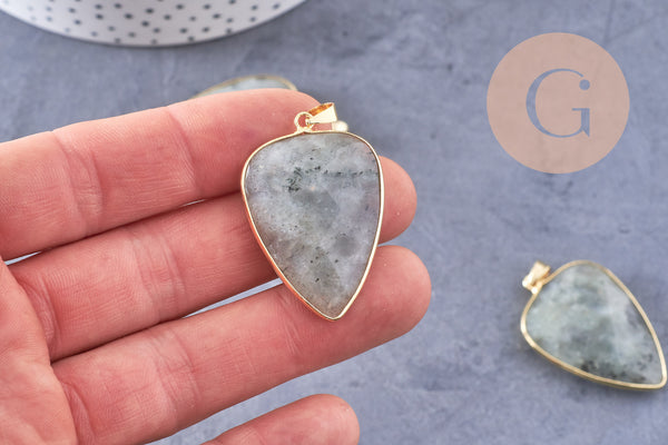 Pendentif ovale labradorite naturelle laiton doré 40mm, x1 (G2516)