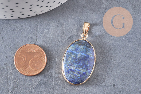 Pendentif ovale lapis lazulis, pendentif pierre naturelle bleu,lapis lazulis naturel,35mm,x1, G3370
