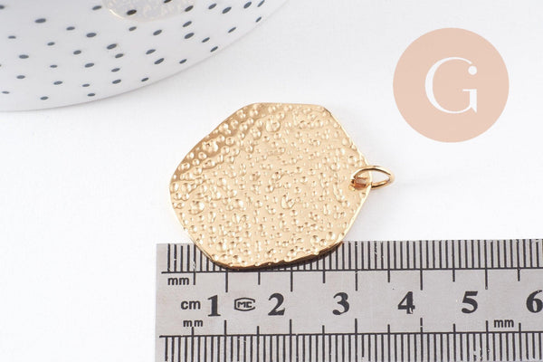 Pendentif ovale martelé acier 304 inoxydable doré 32.5mm, x1 (G10100)