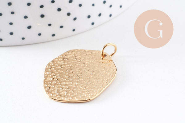 Pendentif ovale martelé acier 304 inoxydable doré 32.5mm, x1 (G10100)