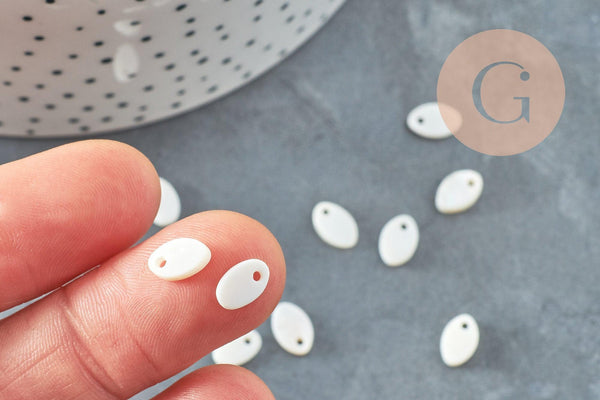 Pendentif ovale nacre blanche naturelle,perle ovale,nacre naturelle,coquillage blanc,8mm,x20 G4152