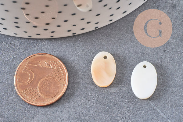 Pendentif ovale nacre blanche naturelle,perle ovale,nacre naturelle,coquillage blanc,création bijoux,15mm, X10 (G0390)