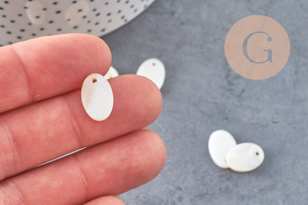 Pendentif ovale nacre blanche naturelle,perle ovale,nacre naturelle,coquillage blanc,création bijoux,15mm, X10 (G0390)