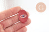 Pendentif ovale oeil protecteur émail rouge bordeau zamac doré 39mm, pendentif laiton émaillé,sans nickel, x1 (G5915)