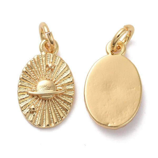 Pendentif ovale planète laiton doré 18K 13mm,sans nickel,pendentif constellation, x1 (G6000)