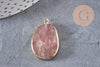 Pendentif ovale quartz fraise fer doré 28mm, x1 (G1138)