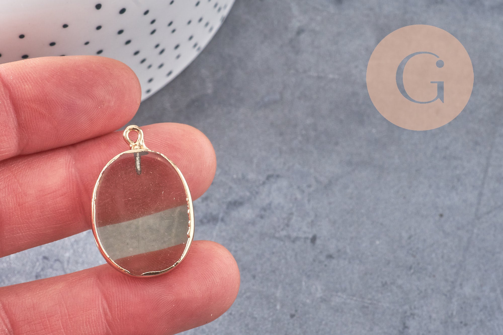Pendentif ovale quartz fumé naturel 28mm, x1 (G1137)