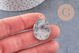 Pendentif ovale quartz gris naturel fer doré 28mm, pendentif pierre naturelle x1 (G1799)
