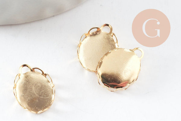 Pendentif ovale support cabochon acier 304 inoxydable doré 10x8mm, )x1 (G4671)