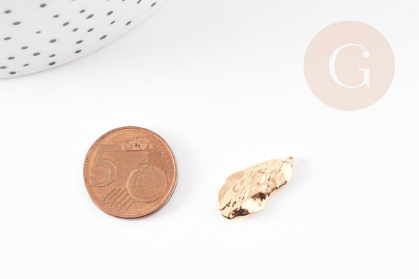 Pendentif ovale texturé laiton doré 18K 21mm, un pendentif doré pour création bijoux x1 G6256