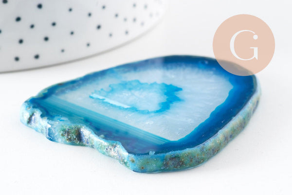 Pendentif ovale tranche agate bleue 50-110mm, x1 (G2036)