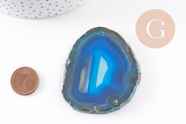 Pendentif ovale tranche agate bleue 50-110mm, x1 (G2036)