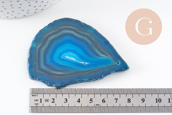 Pendentif ovale tranche agate bleue 50-110mm, x1 (G2036)