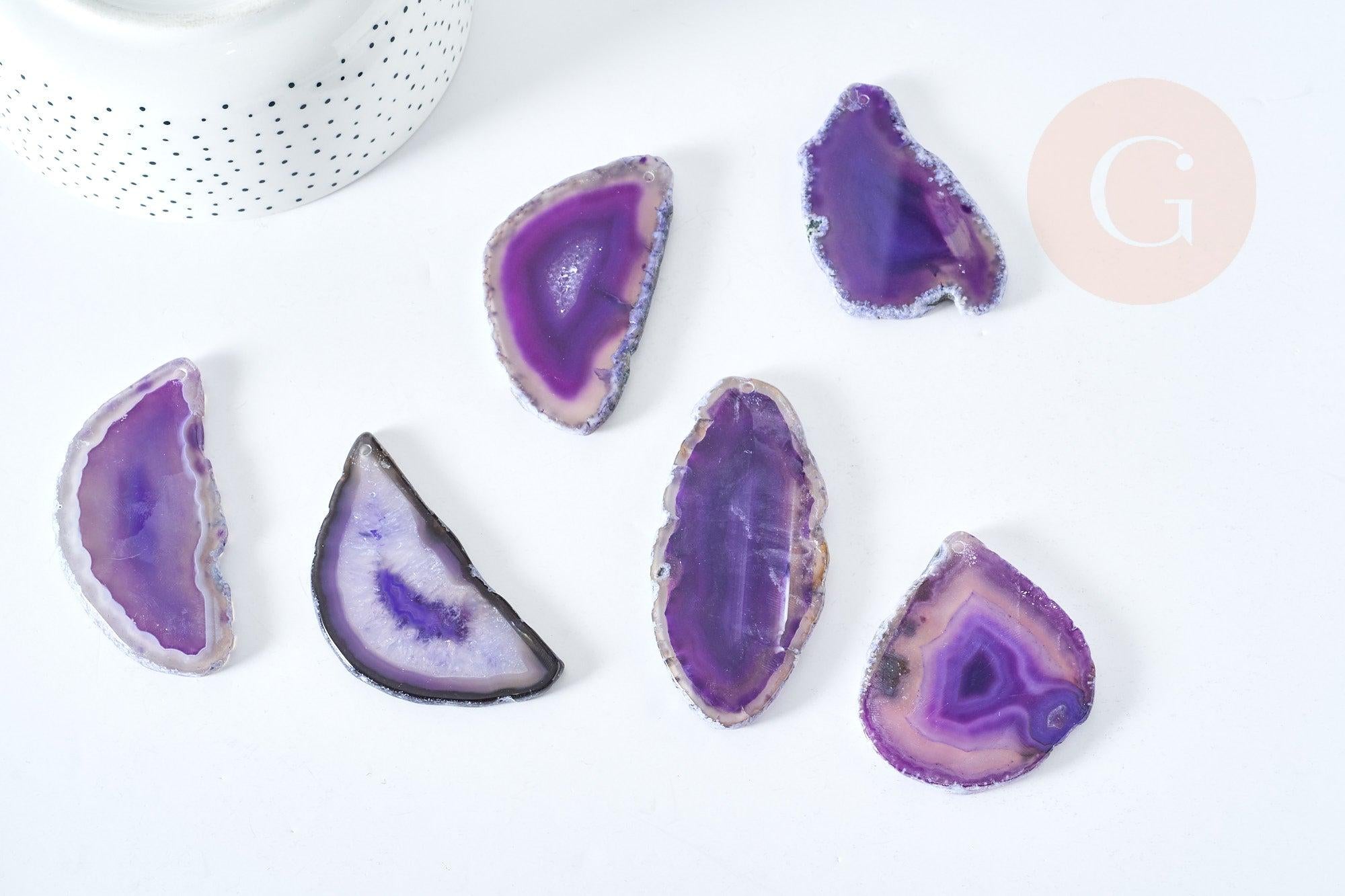 Pendentif ovale tranche agate violette 50-110mm,Pendentif pour bijoux,pierre naturelle, x1 (G8361)