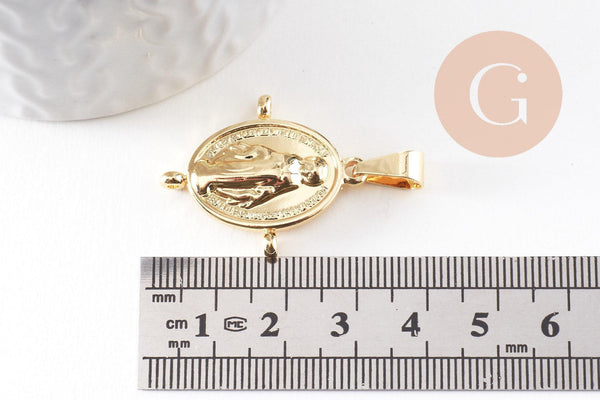 Pendentif ovale vierge acier 304 inoxydable doré avec 3 anneaux 30mm, x1 (G9937)