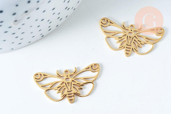 Pendentif papillon acier 201 inoxydable doré 18mm, création bijoux acier, x1 (G6386)